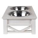 Clayre & Eef Voerbak Hond   2x500 ml Wit Hout Ijzer Rechthoek