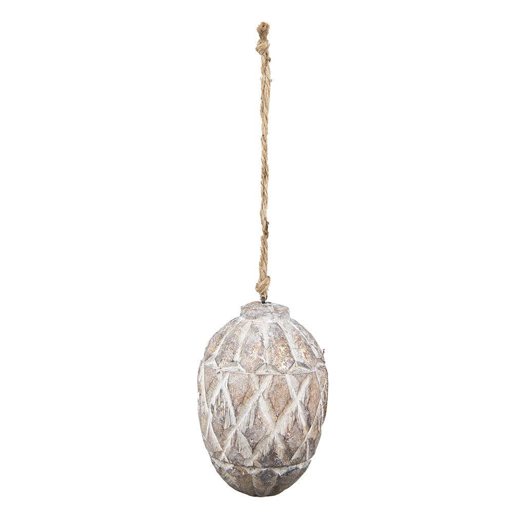 Clayre & Eef Kersthanger Dennenappel Ø 11x15 cm Bruin Grijs Hout afbeelding 1