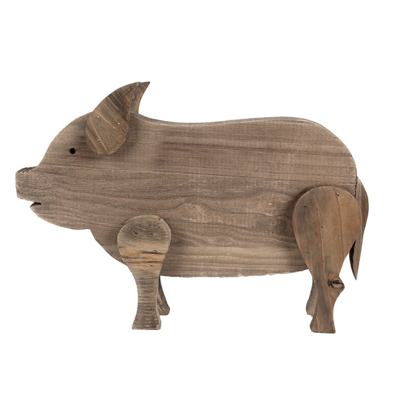 Clayre & Eef Statuetta decorativa Maiale 42x9x28 cm Marrone Legno