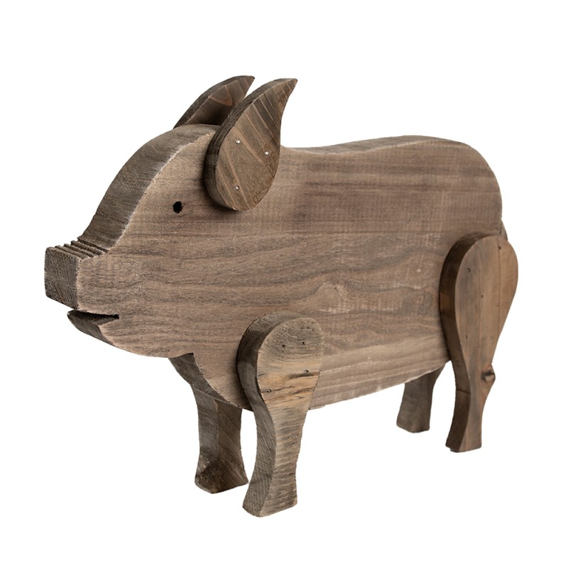 Clayre & Eef Statuetta decorativa Maiale 42x9x28 cm Marrone Legno