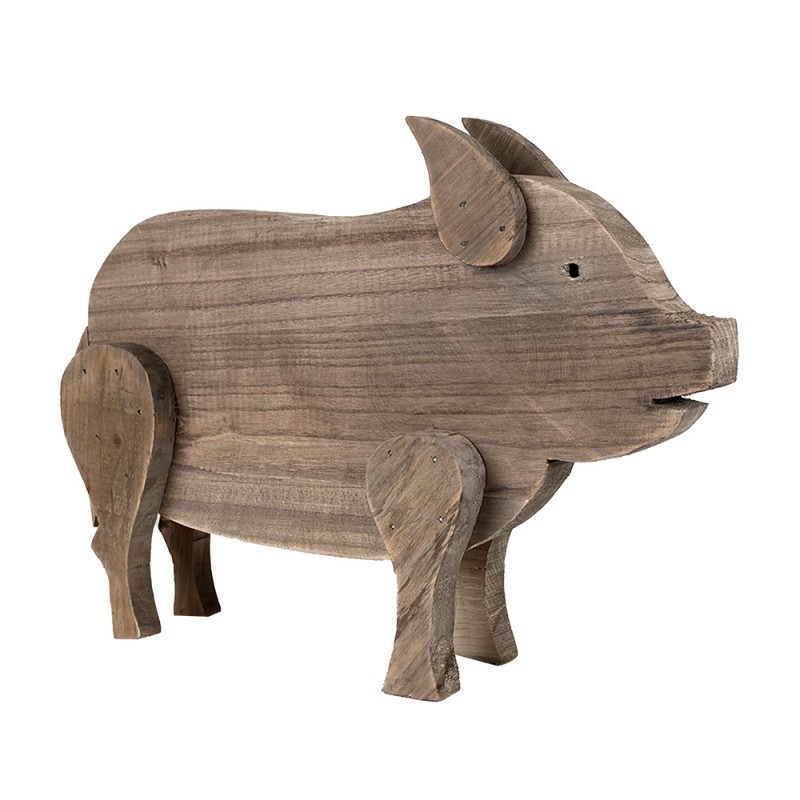 Clayre & Eef Statuetta decorativa Maiale 42x9x28 cm Marrone Legno