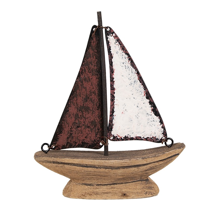 Clayre & Eef Modèle de décoration Bateau 13 cm Marron Rouge Bois Fer