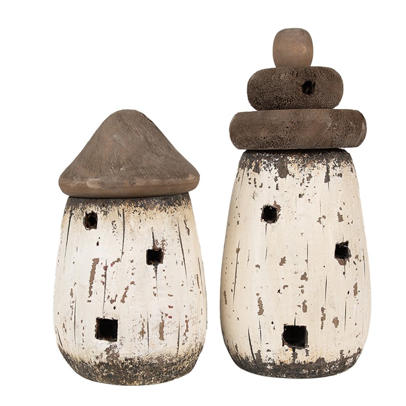 Clayre & Eef Dekorationsfigur Haus Ø 11x17 cm Weiß Braun Holz