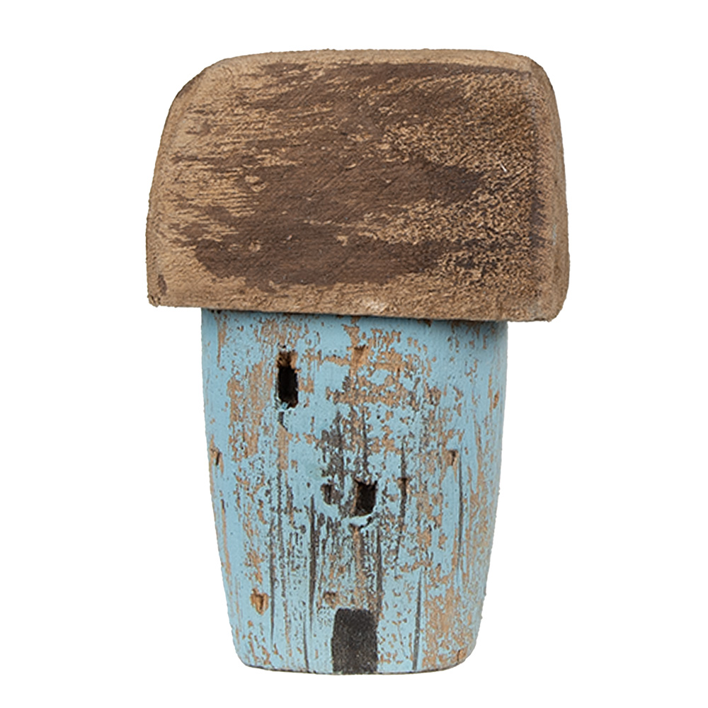 Clayre&Eef Decoratie Beeld Huis 10 cm Blauw Bruin Hout afbeelding