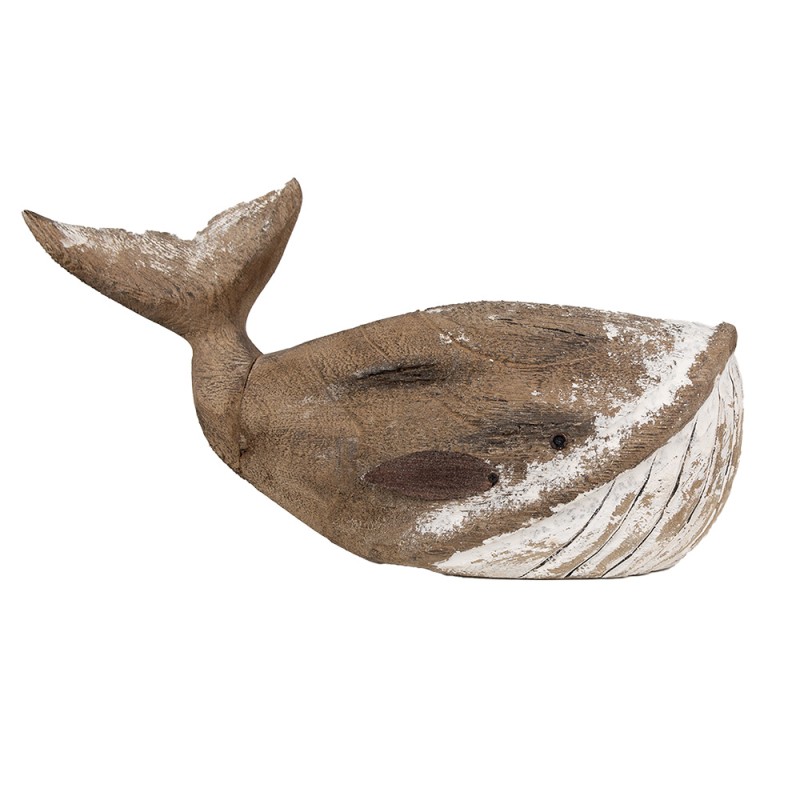 Clayre & Eef Decorative Figurine Whale 21 cm Brown White Wood
