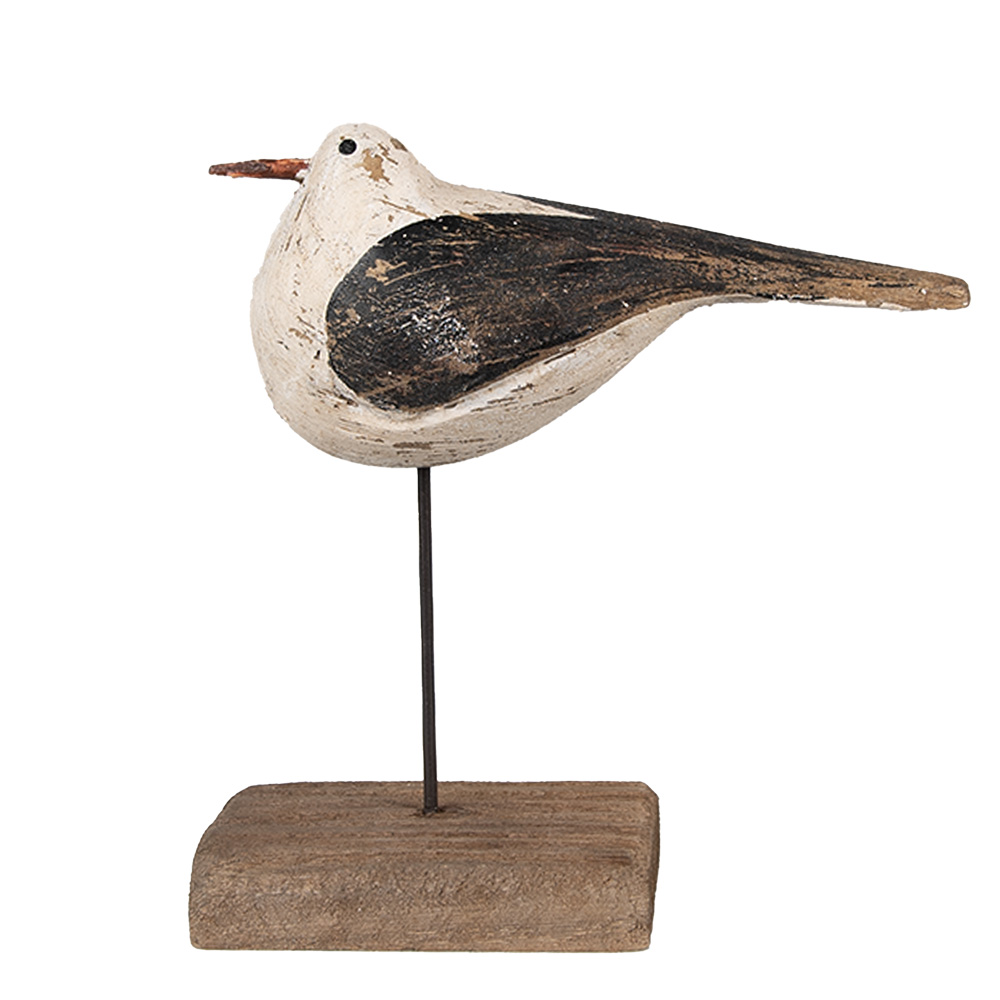 Clayre&Eef Decoratie Beeld Vogel 13 cm Wit Zwart Hout afbeelding