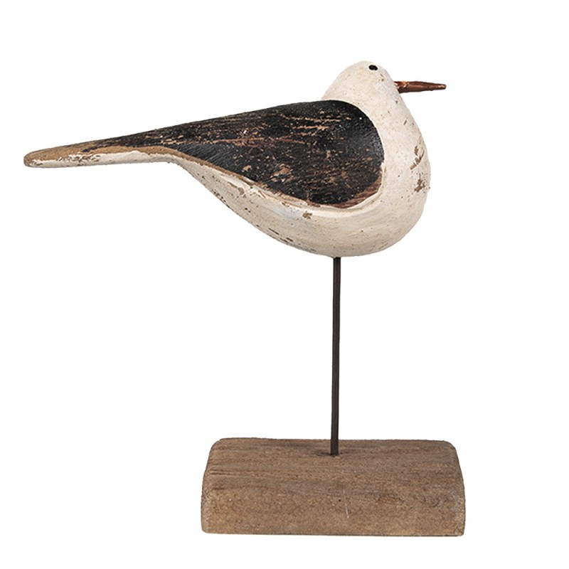 Clayre & Eef Figurine décorative Oiseau 13 cm Blanc Noir Bois