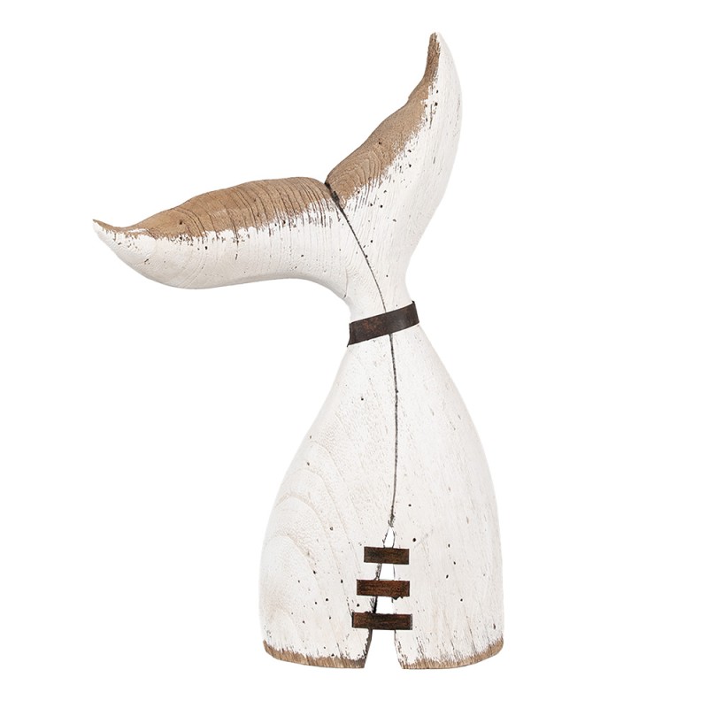 Clayre & Eef Figurine décorative Baleine 45 cm Blanc Marron Bois