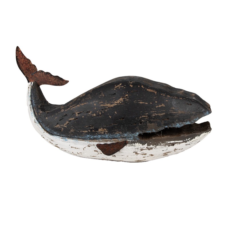 Clayre & Eef Figurine décorative Baleine 23 cm Noir Blanc Bois