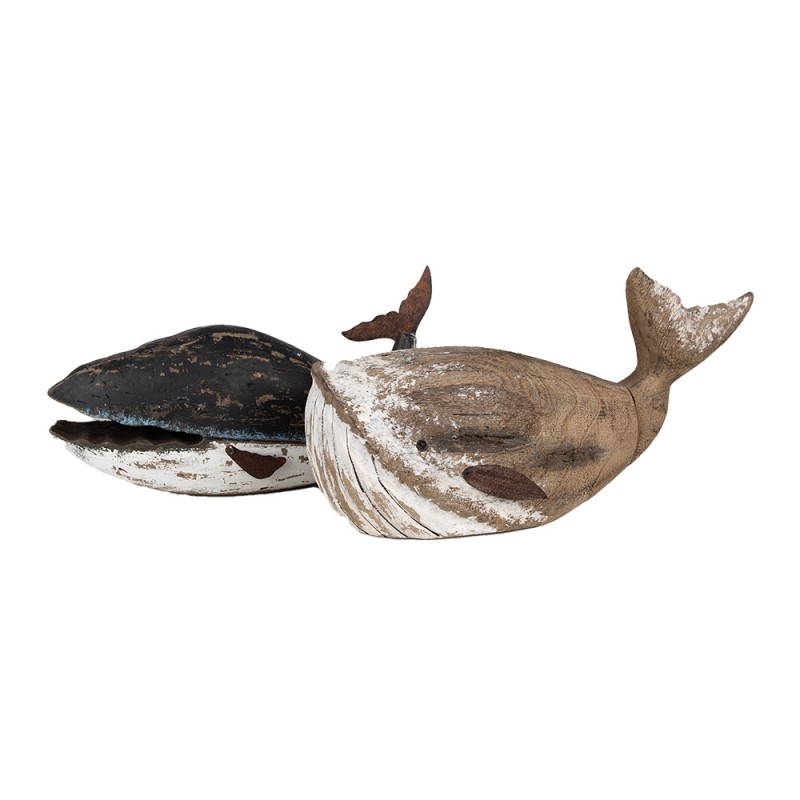 Clayre & Eef Figurine décorative Baleine 23 cm Noir Blanc Bois