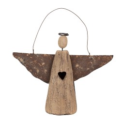Clayre & Eef Decorative Pendant Angel 14 cm Brown Wood Iron