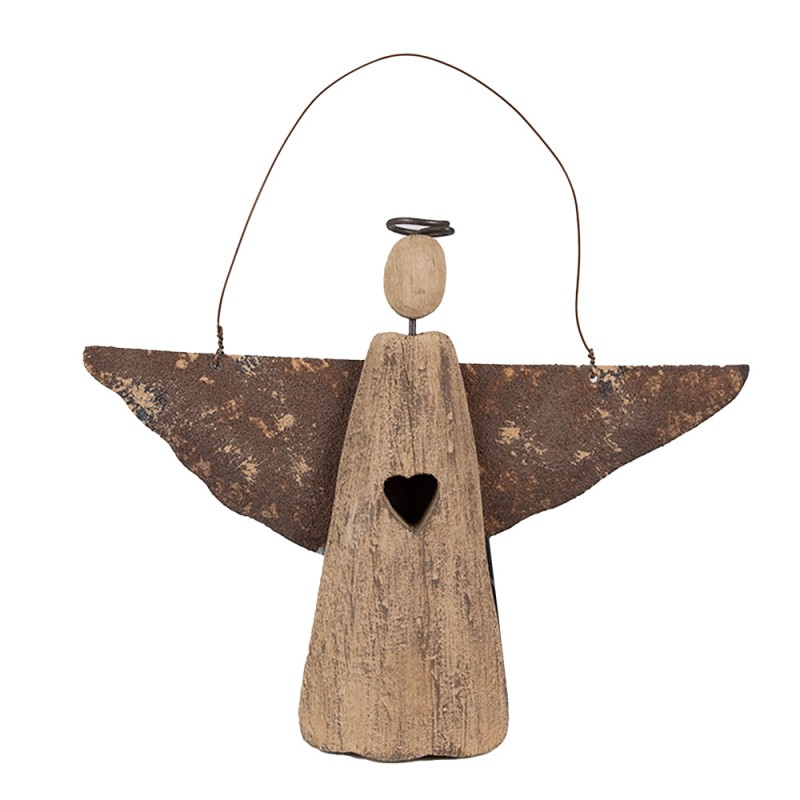 Clayre & Eef Decorative Pendant Angel 14 cm Brown Wood Iron