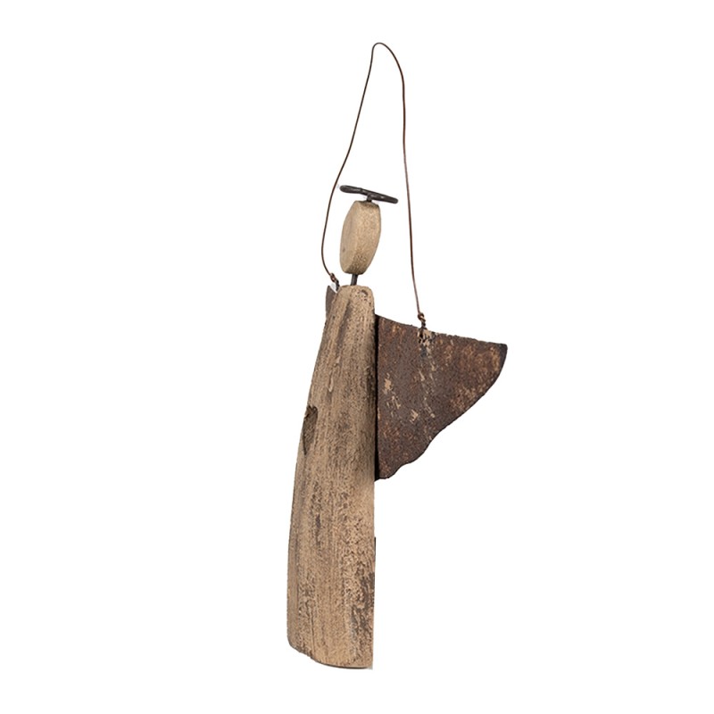 Clayre & Eef Decorative Pendant Angel 14 cm Brown Wood Iron