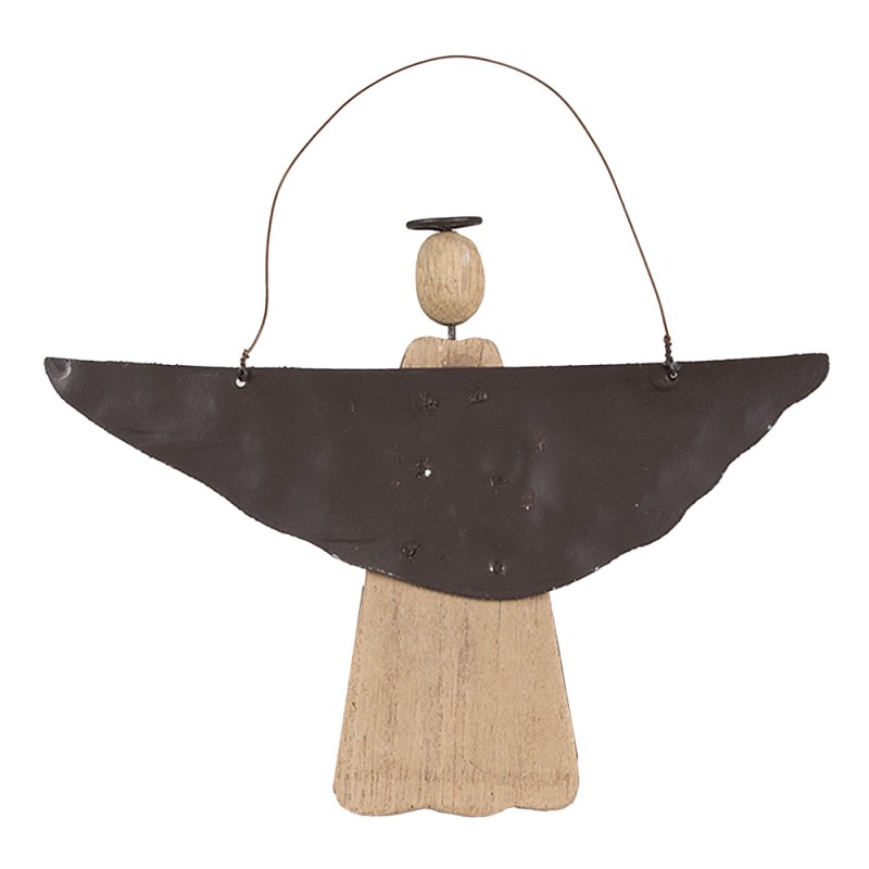 Clayre & Eef Decorative Pendant Angel 14 cm Brown Wood Iron