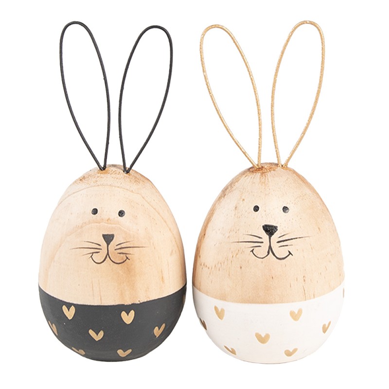 Clayre & Eef Decorative Figurine Rabbit Ø 6x14 cm Brown Wood Oval