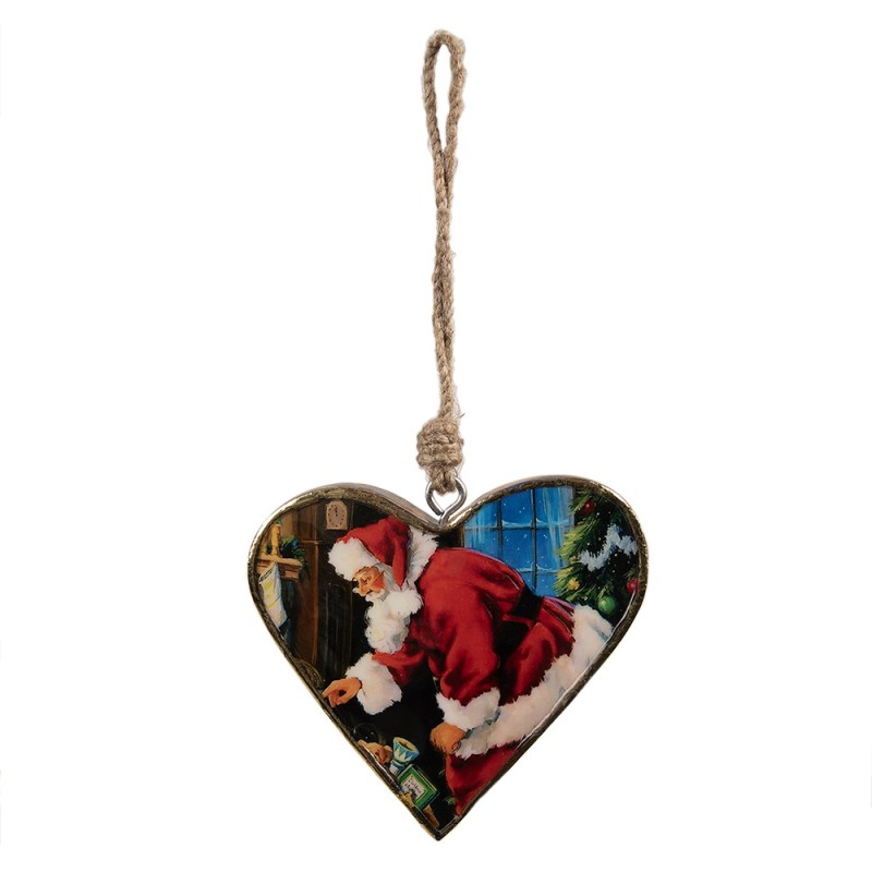 Clayre & Eef Weihnachtsanhänger 13x2x13 cm Rot Holz Herzförmig Weihnachtsmann