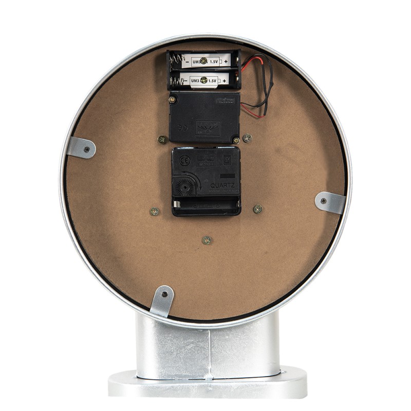 Clayre & Eef Orologio da tavolo 24x8x30 cm Color argento MDF Ferro Rotondo