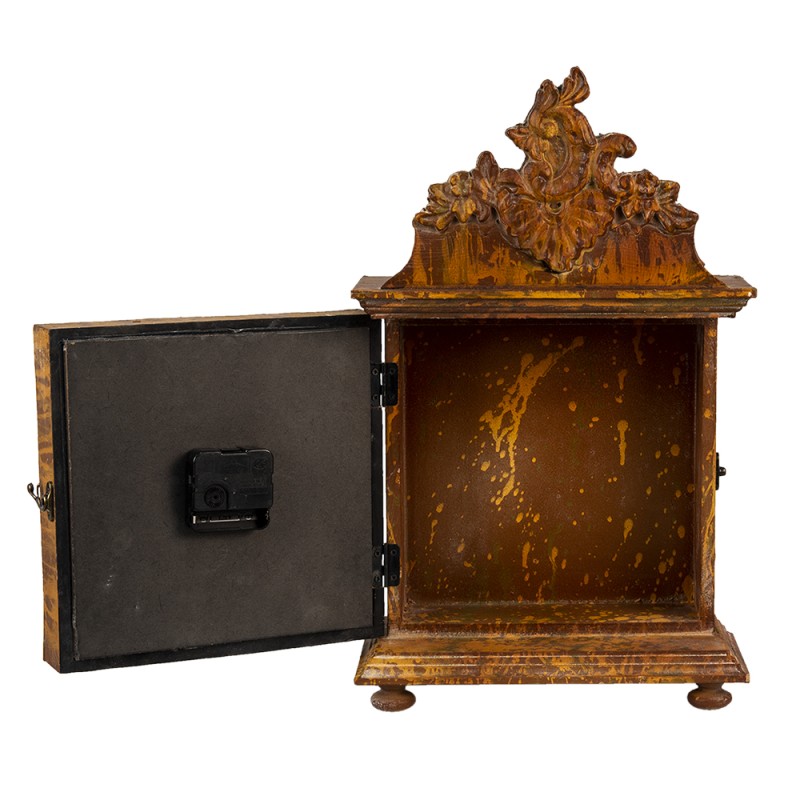 Clayre & Eef Horloge de table 27x12x44 cm Marron Bois Verre Rectangle