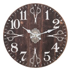 Clayre & Eef Orologio da parete Ø 34 cm Marrone Bianco  MDF Forbici