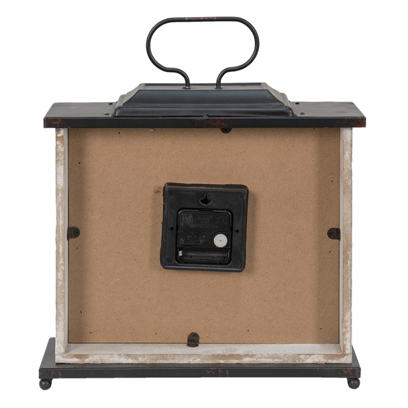 Clayre & Eef Tafelklok  36x10x32 cm Zwart Wit Hout Ijzer Old town