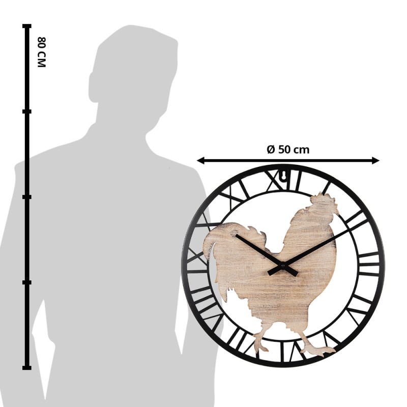 Clayre & Eef Orologio da parete Ø 50 cm Marrone Nero  MDF Ferro Pollo