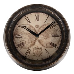 Clayre & Eef Wandklok  Ø 23x5 cm Bruin Beige Kunststof Glas
