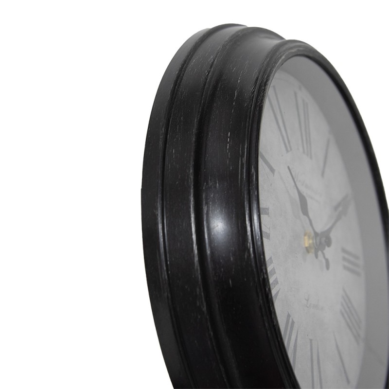 Clayre & Eef Wandklok  Ø 25x4 cm Zwart Grijs Kunststof Glas Westminster Clock Company London