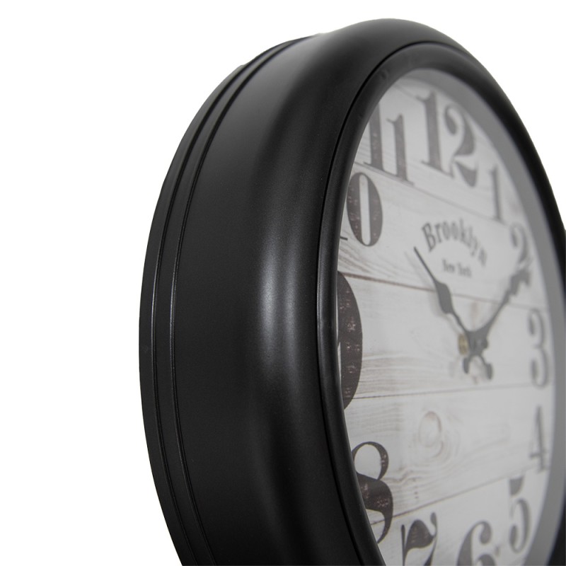 Clayre & Eef Wall Clock Ø 40x7 cm Black Beige Plastic Glass Brooklyn New York