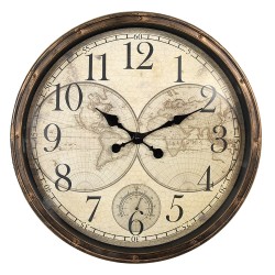 Clayre & Eef Orologio da parete Ø 50x5 cm Marrone Beige Plastica Vetro Mappa del mondo