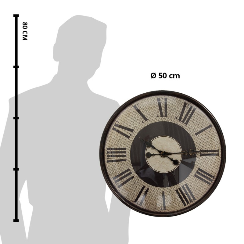 Clayre & Eef Horloge mural Ø 50x6 cm Marron Beige Plastique Verre