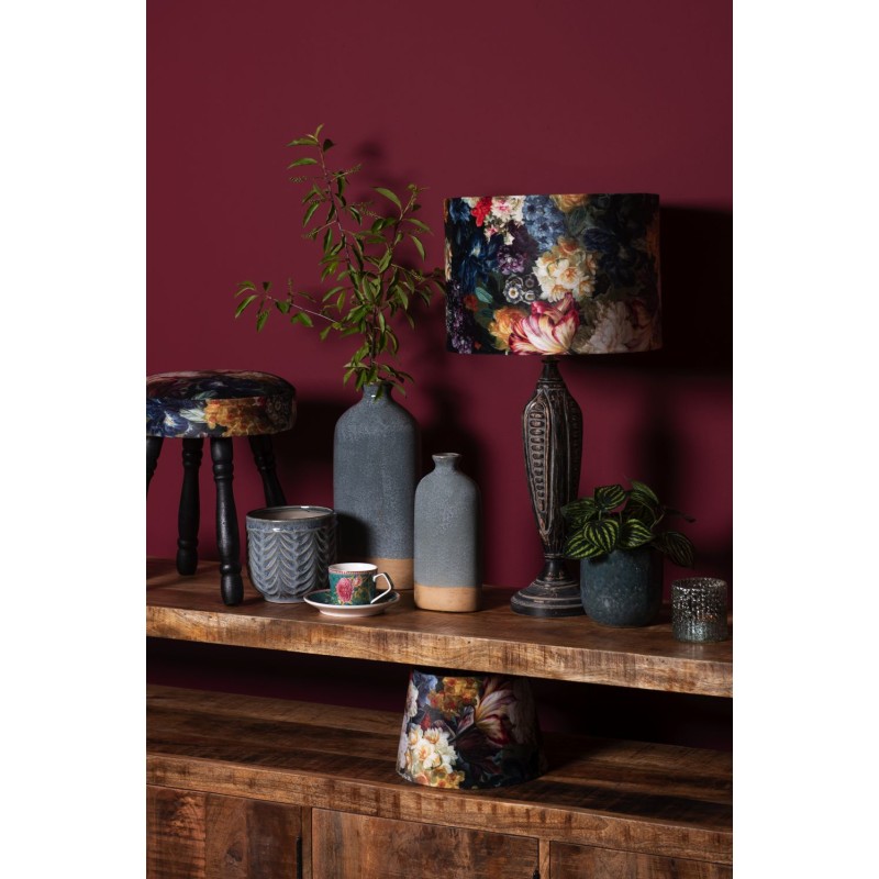 Clayre & Eef Lampenschirm Hängelampe Ø 34x24 cm Schwarz Gelb Textil Rund Blumen