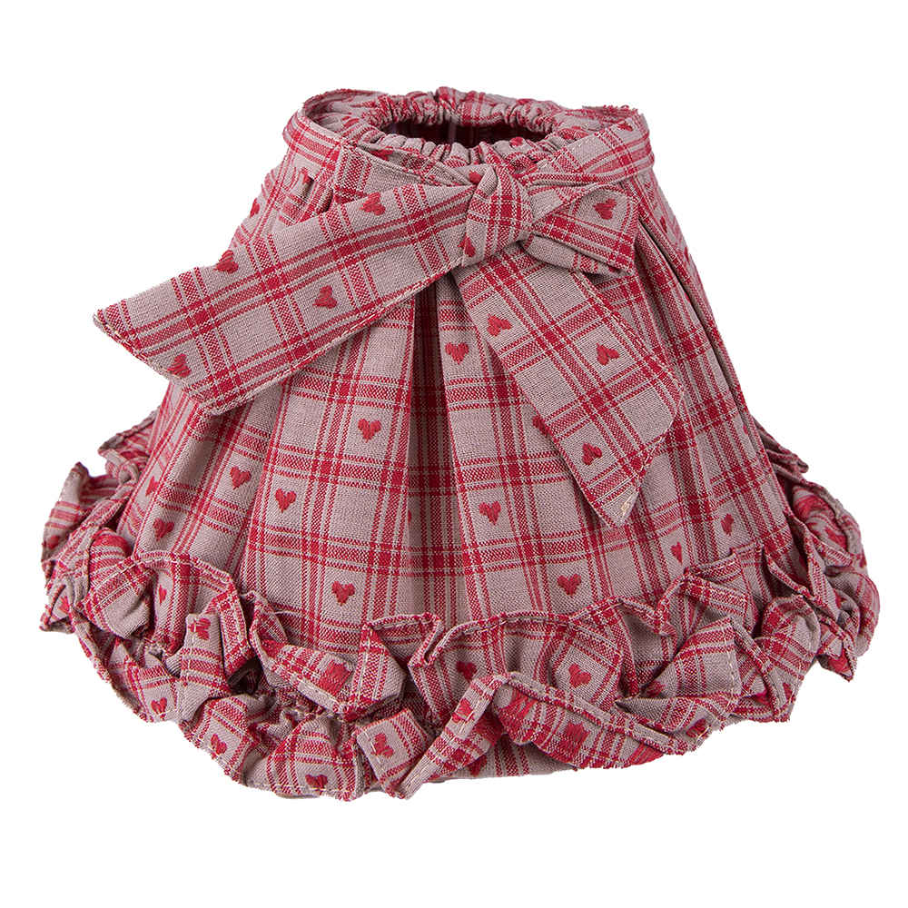 Clayre&Eef LampenkapØ 25x15 cm Rood Beige Katoen Ruiten afbeelding