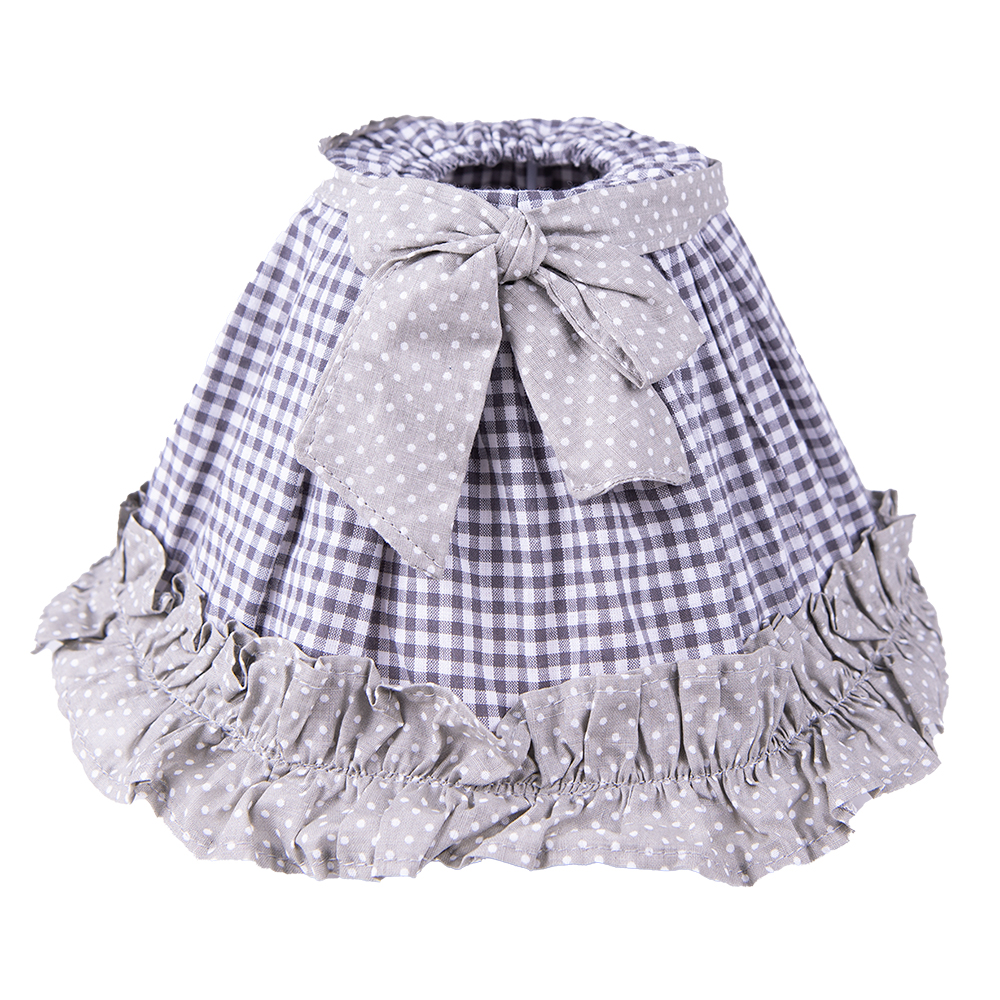 Clayre&Eef LampenkapØ 25x16 cm Grijs Wit Katoen Ruitjes afbeelding