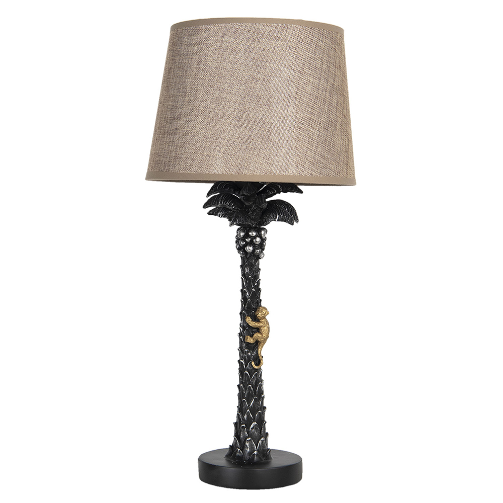 Clayre&Eef TafellampØ 27x54 cm E27/max 1x60W Bruin Kunststof Palmboom afbeelding