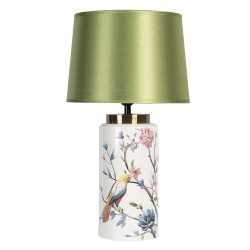 Clayre & Eef Tischlampe Ø 28x50 cm E27/max 1x60W Grün Keramik Rund Vögel