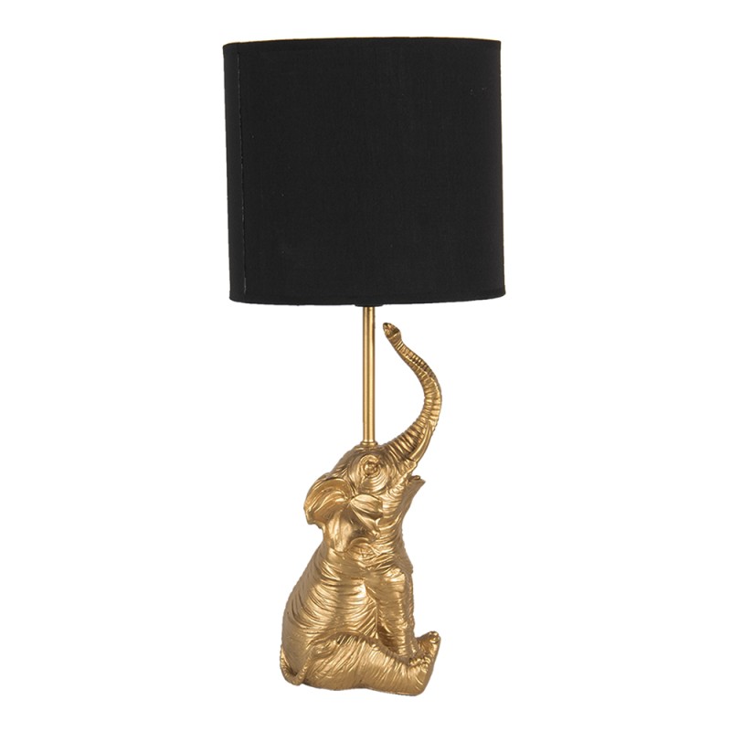 Clayre & Eef Lampe de table Éléphant Ø 20x46 cm Couleur or Noir Polyrésine