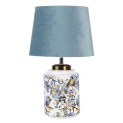 Clayre & Eef Lampada da tavolo Ø 25x41 cm  Blu Bianco  Plastica Rotondo Uccello