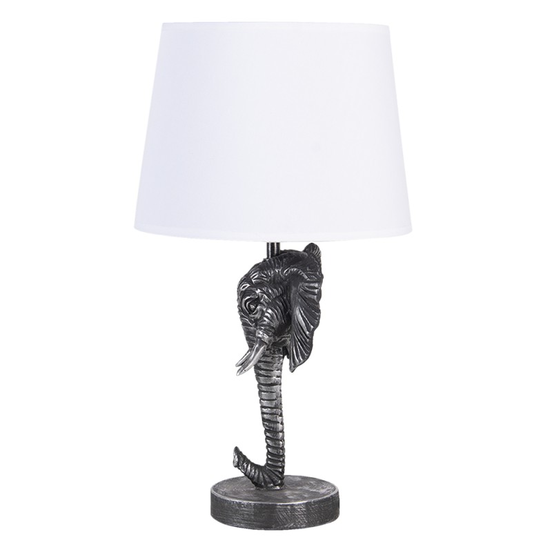 Clayre & Eef Tischlampe Elefant 23x23x41 cm  Schwarz Weiß Kunststoff