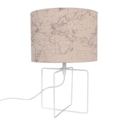 Clayre & Eef Lampada da tavolo Ø 22x34 cm  Beige Bianco Ferro Tessuto