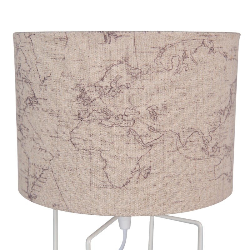 Clayre & Eef Lampada da tavolo Ø 22x34 cm  Beige Bianco Ferro Tessuto
