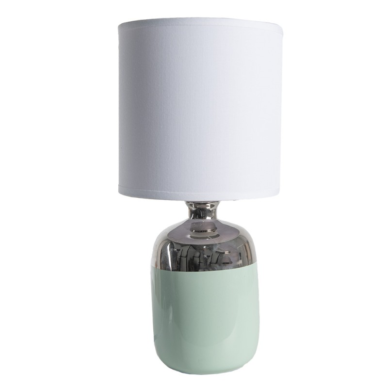 Clayre & Eef Table Lamp Ø 15x33 cm  White Silver colored Ceramic Round