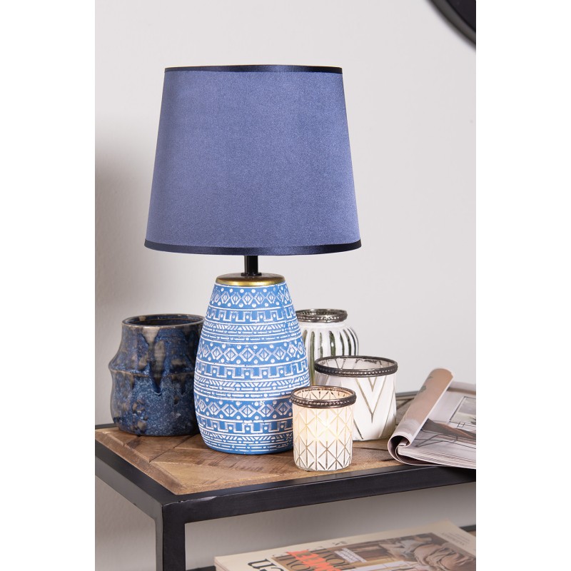 Clayre & Eef Tischlampe Ø 20x35 cm  Blau Weiß Keramik Rund