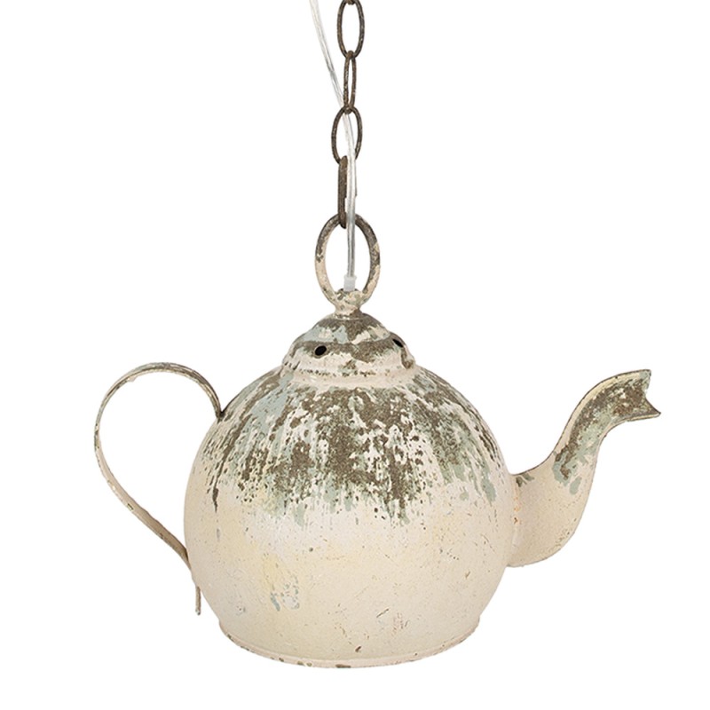 Clayre & Eef Pendant Lamp Teapot 37x20x26 cm Beige Green Iron