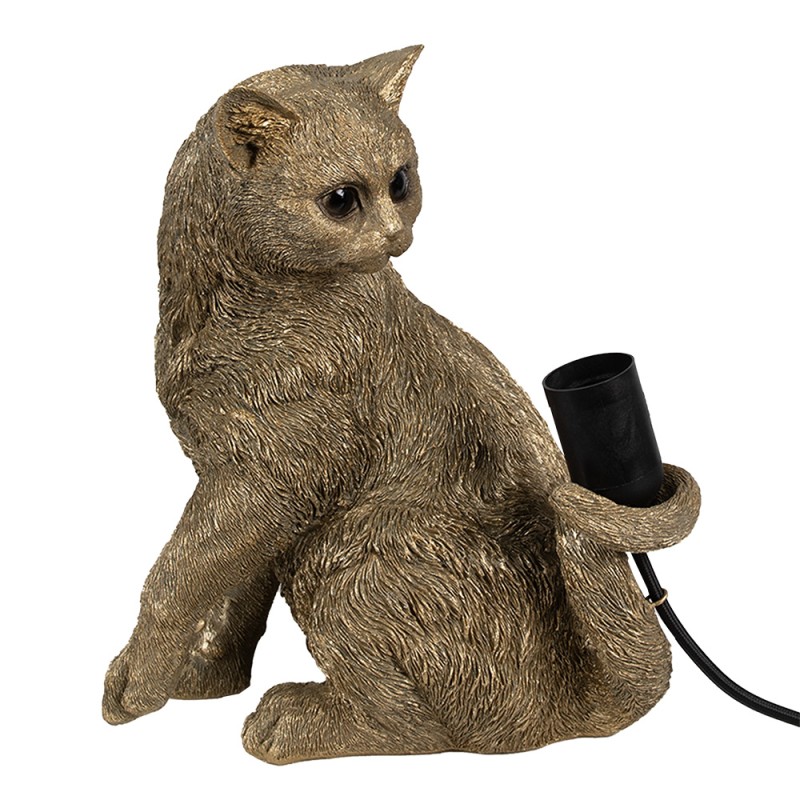 Clayre & Eef Table Lamp Cat 27x21x31 cm Gold colored Polyresin