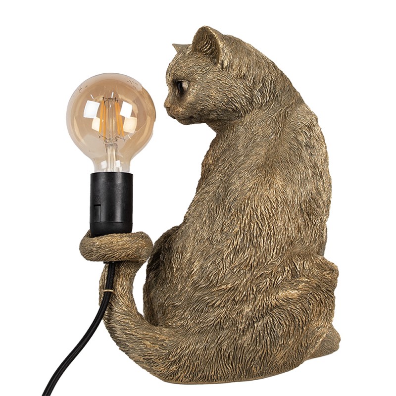 Clayre & Eef Table Lamp Cat 27x21x31 cm Gold colored Polyresin