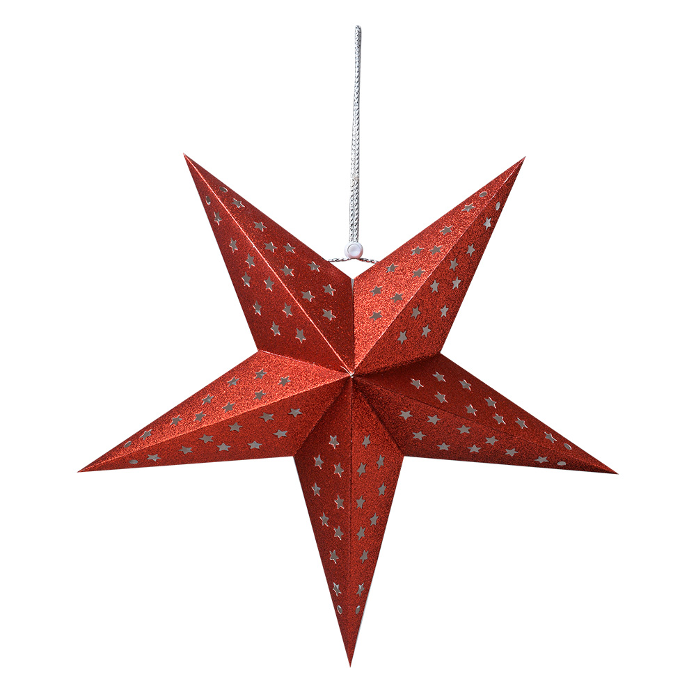 Clayre & Eef Hangende ster 30x10x30 cm Rood Papier afbeelding 1