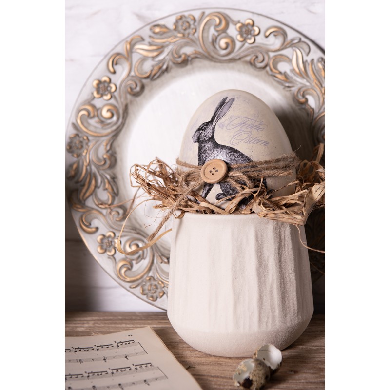 Clayre & Eef Statuetta Coniglio Ø 12x14 cm Beige Grigio Poliresina Ovale Coniglio