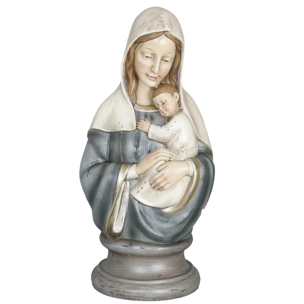 Clayre & Eef Beeld Maria 19x15x39 cm Blauw Beige Polyresin afbeelding 1