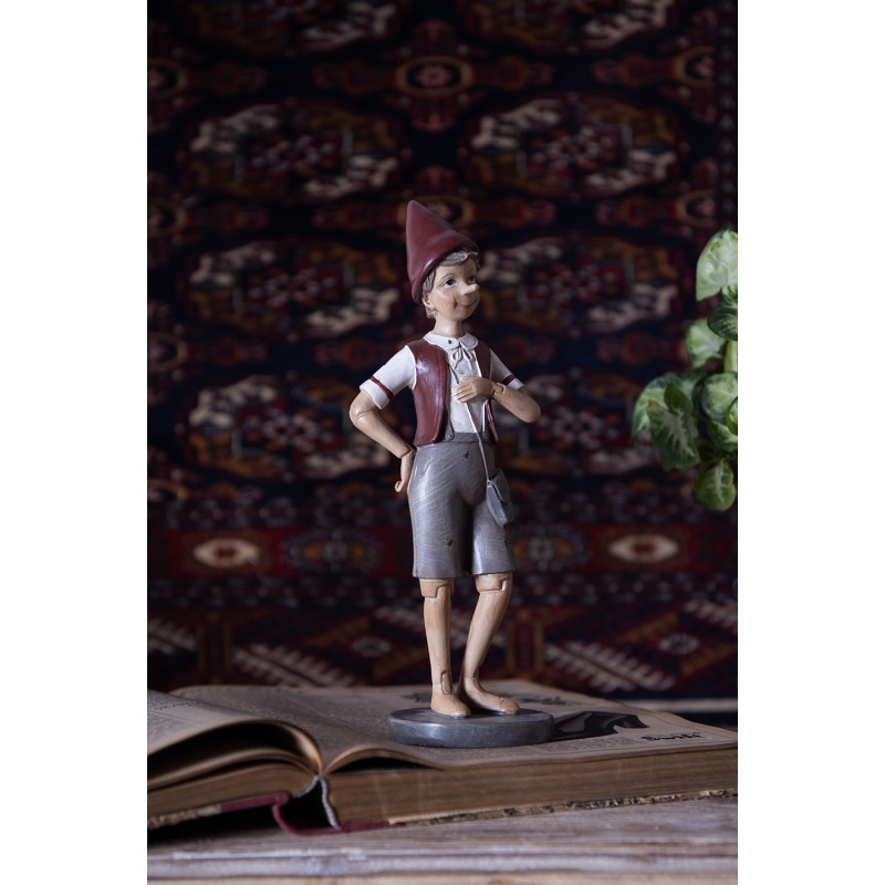 Clayre & Eef Statuetta Pinocchio 30 cm Grigio Rosso Poliresina