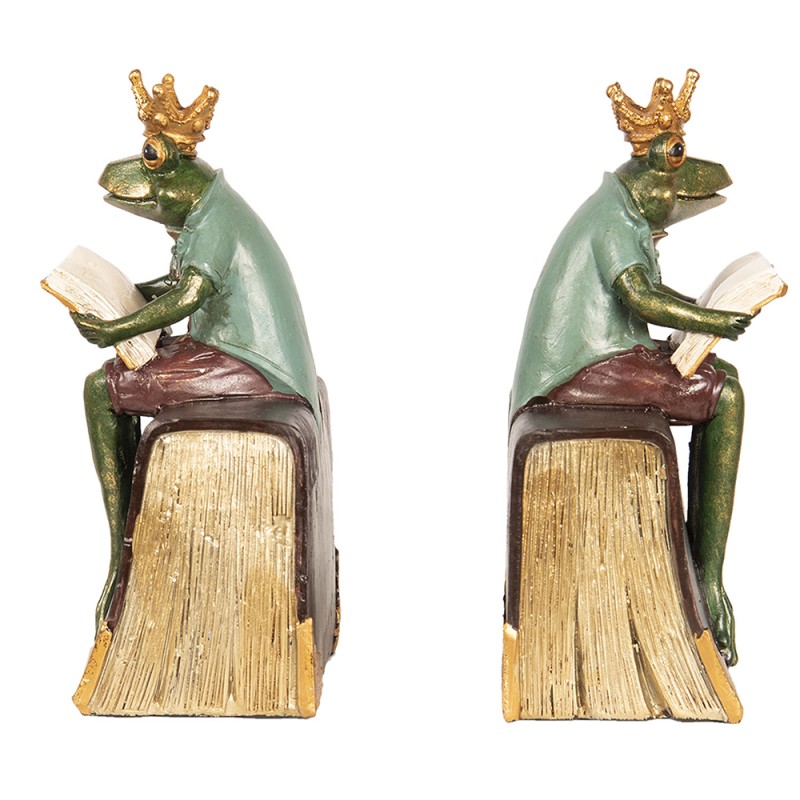 Clayre & Eef Buchstützen 2er-Set 14x10x23 cm Grün Braun Kunststoff Frosch